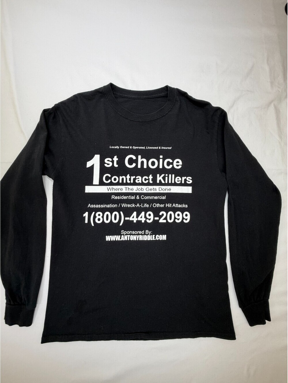 Antony Riddle Men's T Shirt Long Sleeve Pullover Graphic Print  Size M Black